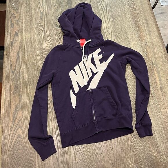 Nike Womens Full Zip Swearshirt Hoodie Spell Out Big Swoosh Plum Purple Small - Picture 1 of 7